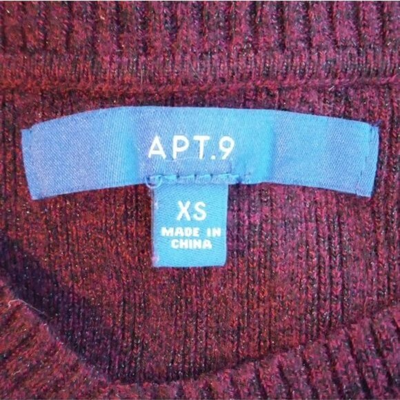Apt. 9 Size XS Womens Sweater Maroon V-Neck Long Sleeve Ribbed Knit Hi-Lo - Picture 8 of 10